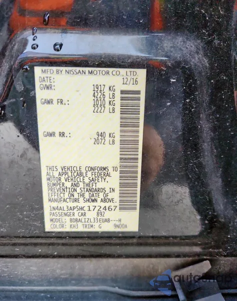 2017 Nissan Altima 2.5 from USA, damaged, VIN 1N4AL3AP5HC172467